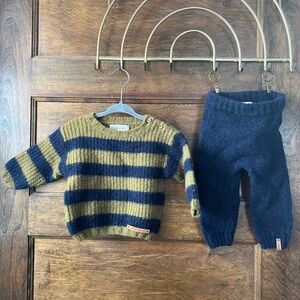 Piupiuchick of Portugal | Wool Striped Sweater + Pants Set for 2T (very warm!)